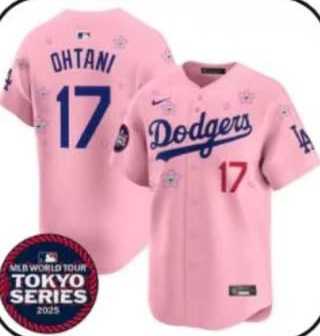 Mens Los Angeles Dodgers #17 Shohei Ohtani Pink 2025 MLB World Tour Tokyo Series Jersey Dzhi